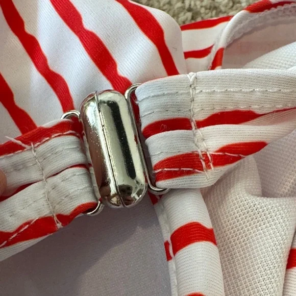 NWOT Red and White Striped One Piece Ruffle Skirt Vintage Style Swimsuit - Picture 5 of 5